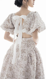 PUFF SLEEVE BUTTERFLY TIE MIDI DRESS IN IVORY styleofcb 