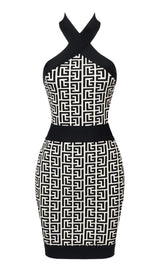 HALTER MONOGRAM MINI DRESS IN MIXED COLOURS DRESS styleofcb 