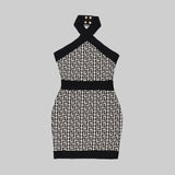 HALTER MONOGRAM MINI DRESS IN MIXED COLOURS DRESS styleofcb 