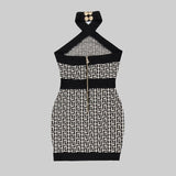 HALTER MONOGRAM MINI DRESS IN MIXED COLOURS DRESS styleofcb 