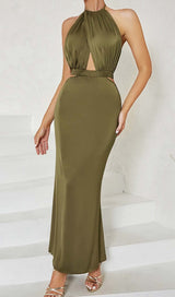 HALTER SATIN MIDI DRESS IN DARK FOREST DRESS STYLE OF CB 