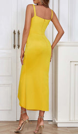 HIP WRAP BANDAGE MIDI DRESS IN YELLOW DRESS STYLE OF CB 