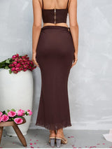 HIP WRAP MIDI SKIRT IN BROWN DRESS styleofcb 