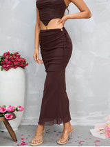 HIP WRAP MIDI SKIRT IN BROWN DRESS styleofcb 