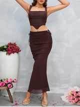 HIP WRAP MIDI SKIRT IN BROWN DRESS styleofcb 
