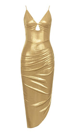 HIP WRAP SLIT MIDI DRESS IN GOLD DRESS STYLE OF CB 