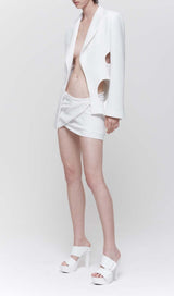 HOLLOW OUT LONG SLEEVE JACKET TOP AND SHORT SKIRT DRESS STYLE OF CB 