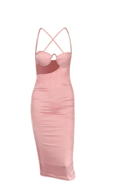 High elastic dress with diamond chain sling. ohmogo XS PINK 