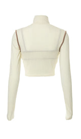 High-necked long-sleeved suspender top. ohmogo 