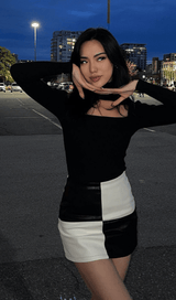 High waist contrast leather skirt styleofcb 