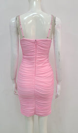FRINGED MESH SKINNY MINI DRESS IN PINK styleofcb 