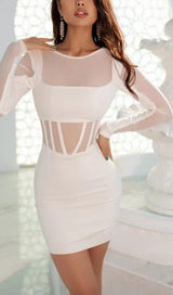 MESH STITCHED SKINNY MINI DRESS IN WHITE styleofcb 