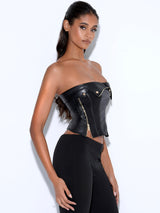 MERLINA BLACK VEGAN LEATHER BUSTIER TOP Tops styleofcb 