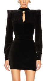 SQUARE SHOULDER MINI DRESS IN BLACK styleofcb 
