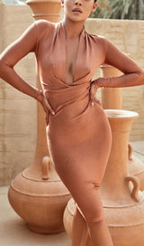 DARK V SKINNY DRESS IN CHOCOLATE styleofcb 