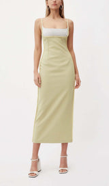 COLOR BLOCK SUSPENDER MIDI DRESS IN LETTUCE GREEN styleofcb 