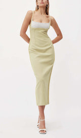 COLOR BLOCK SUSPENDER MIDI DRESS IN LETTUCE GREEN styleofcb 