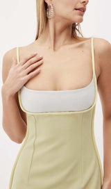 COLOR BLOCK SUSPENDER MIDI DRESS IN LETTUCE GREEN styleofcb 