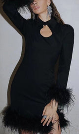 FEATHER STITCHED DRESS IN BLACK styleofcb 