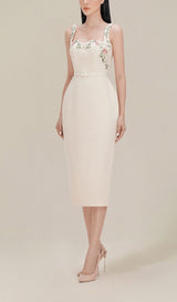 FLOWER EMBROIDERED LINEN SUSPENDER DRESS IN APRICOT styleofcb 