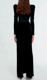 SHEEP LEG SLEEVE VELVET SLIM MAXI DRESS IN BLACK styleofcb 