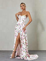 STRAPLESS FLORAL SPLIT MAXI DRESS Dresses Oh CICI 