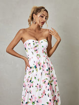 STRAPLESS FLORAL SPLIT MAXI DRESS Dresses Oh CICI 