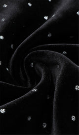 LACE DRAPED TUXEDO DRESS IN BLACK