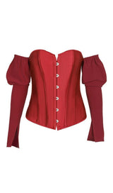 LACE-UP LONG PUFF SLEEVE CROSET TOP styleofcb S WINE RED 