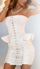 LACE-UP OFF SHOULDER MINI DRESS IN WHITE DRESS STYLE OF CB 