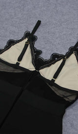 LACE V NECK SPLIT BODYCON MIDI DRESS IN BLACK DRESS STYLE OF CB 