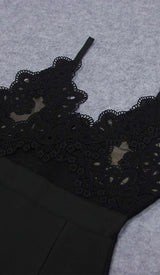 LACE V NECK SPLIT BODYCON MIDI DRESS IN BLACK DRESS STYLE OF CB 