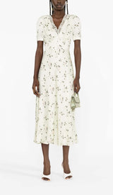 LACE TRIM FLORAL-PRINT MIDI DRESS IN LIGHT GRAYISH DRESS STYLE OF CB 