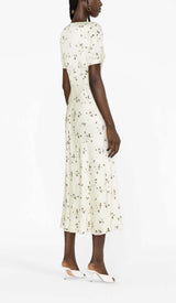 LACE TRIM FLORAL-PRINT MIDI DRESS IN LIGHT GRAYISH DRESS STYLE OF CB 