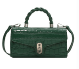 LACQUERED CROCODILE PATTERN TWIST TOTE SMALL SQUARE BAG