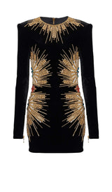 LONG-SLEEVE EMBELLISHED MINI DRESS IN BLACK DRESS styleofcbdress 