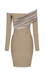 LONG SLEEVE FOLDS BANDAGE MINI DRESS IN KHAKI Dresses styleofcb 