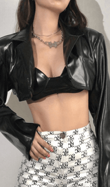 Lapel Navel Crop PU Leather Top Suit styleofcb 
