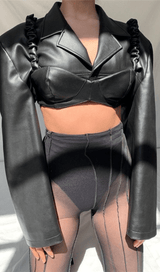 Lapel Navel Crop PU Leather Top Suit styleofcb 