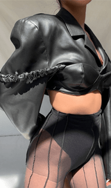 Lapel Navel Crop PU Leather Top Suit styleofcb 