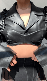 Lapel Navel Crop PU Leather Top Suit styleofcb 