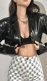 Lapel Navel Crop PU Leather Top Suit styleofcb 