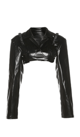 Lapel Navel Crop PU Leather Top Suit styleofcb 