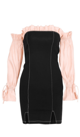 Long-sleeved dress with melange lace. ohmogo BLACK S 