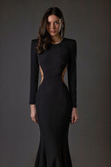 LONG SLEEVE CUT OUT BACKLESS MERMAID MAXI DRESS IN BLACK styleofcb 