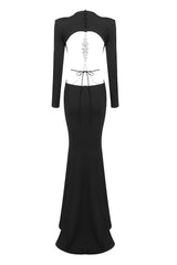 LONG SLEEVE CUT OUT BACKLESS MERMAID MAXI DRESS IN BLACK styleofcb 