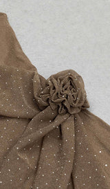 MESH PLUNGE JUMPSUIT IN BROWN DRESS STYLE OF CB 