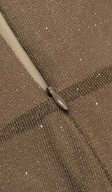 MESH PLUNGE JUMPSUIT IN BROWN DRESS STYLE OF CB 