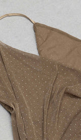 MESH PLUNGE JUMPSUIT IN BROWN DRESS STYLE OF CB 