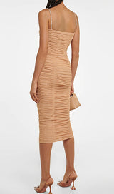 NUDE STRAPPY SEQUINS EMBELLISHED MESH MIDI DRESS Dresses Oh CICI 